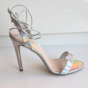 Forever 21 metallic silver holographic sandals high heels 8.5